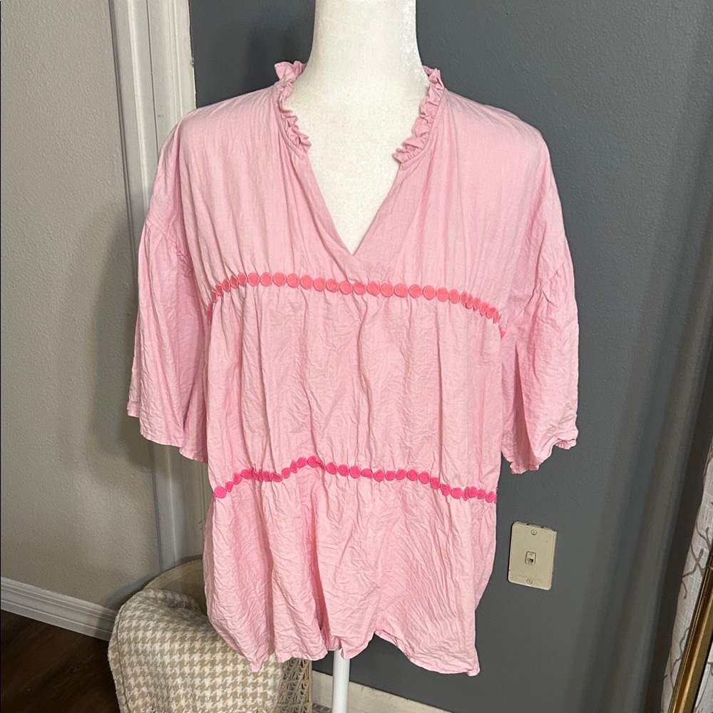 Simply Southern Light Pink Ruffled Blouse